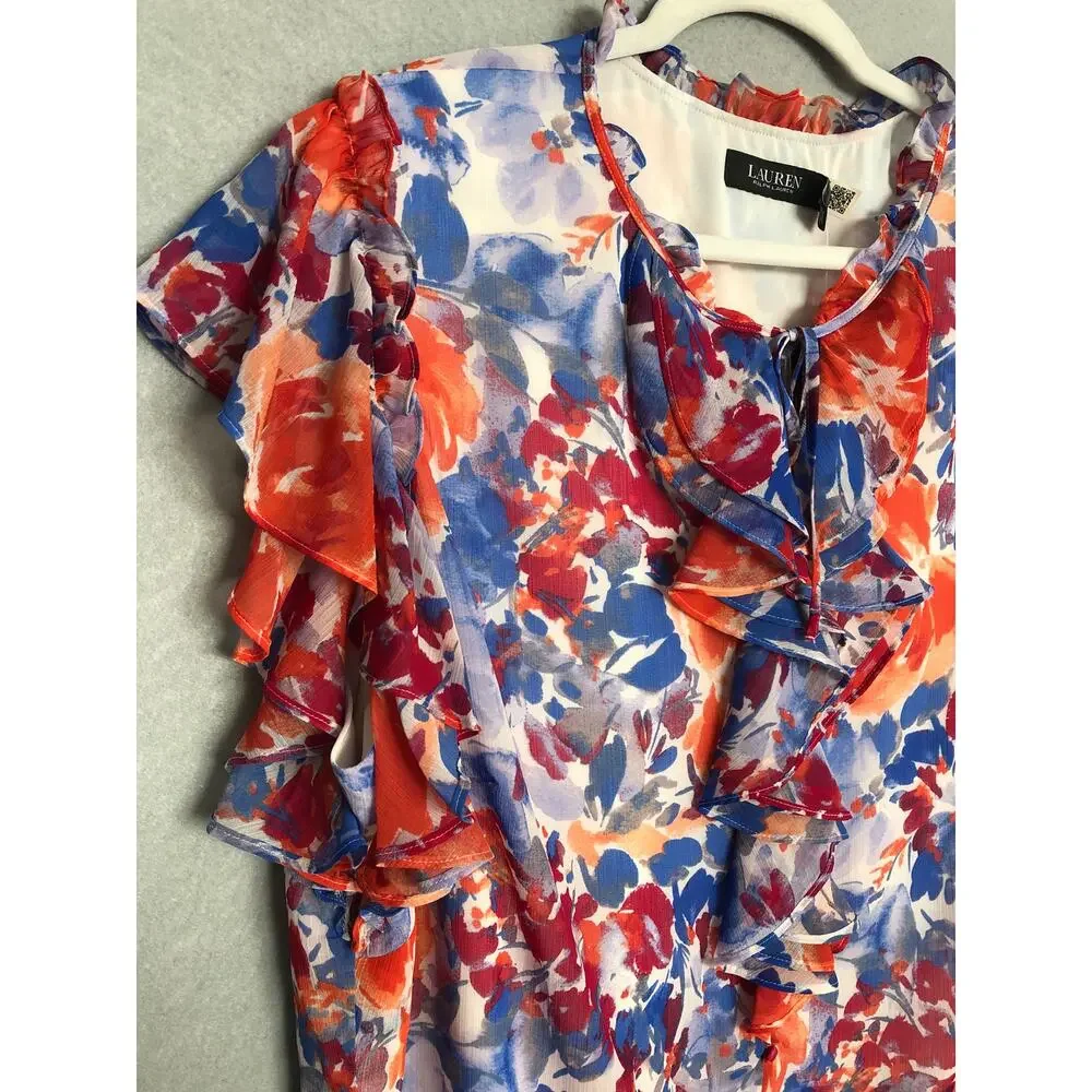Lauren Ralph Lauren Georgette Top Ruffle Floral Women's 2X NEW